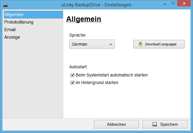 Allgemeine EInstellungen von BackupDrive